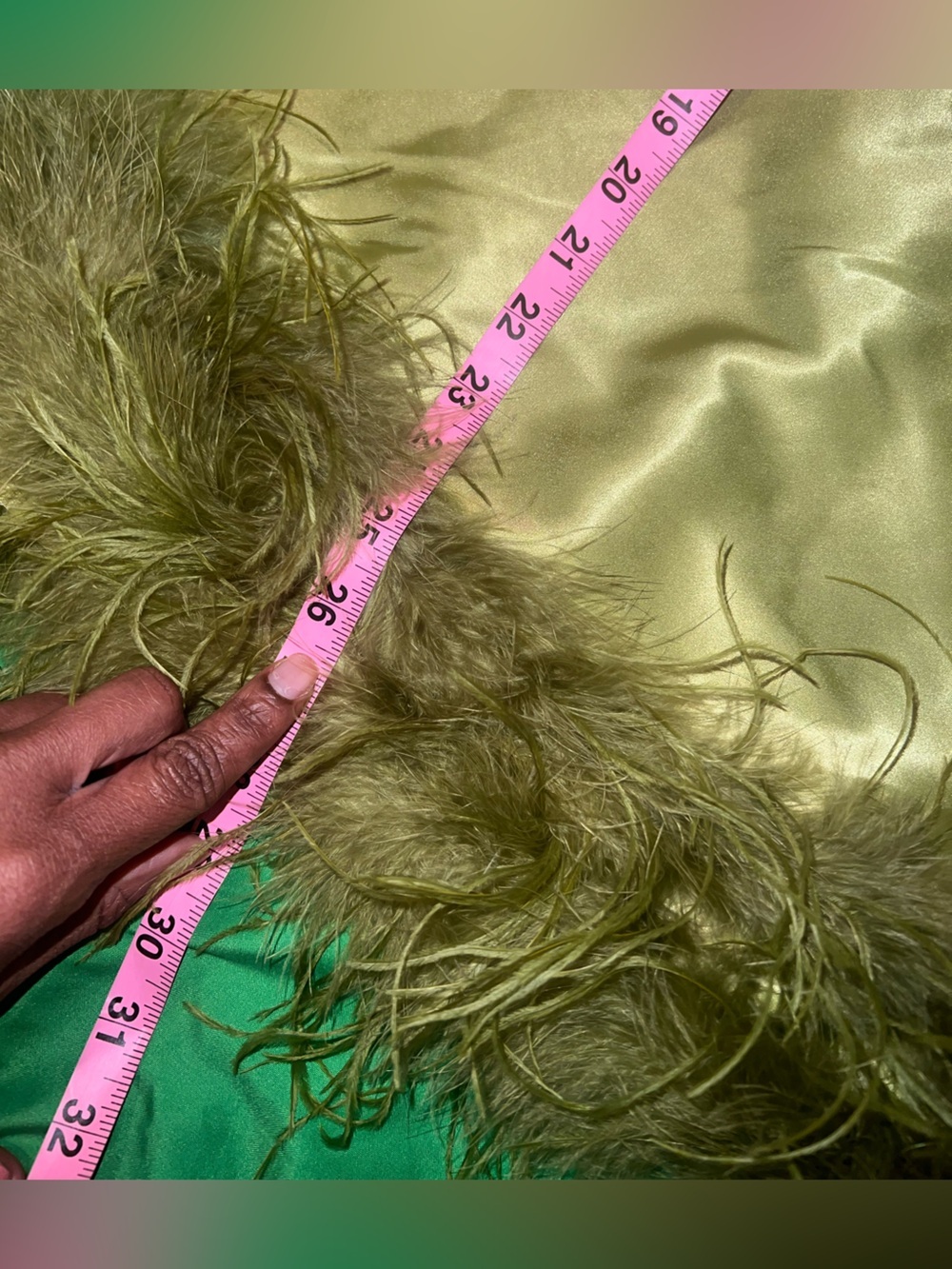 Fashion Nova One-Shoulder Lime Green Satin Feather Trim Blouse - Picture 14 of 14